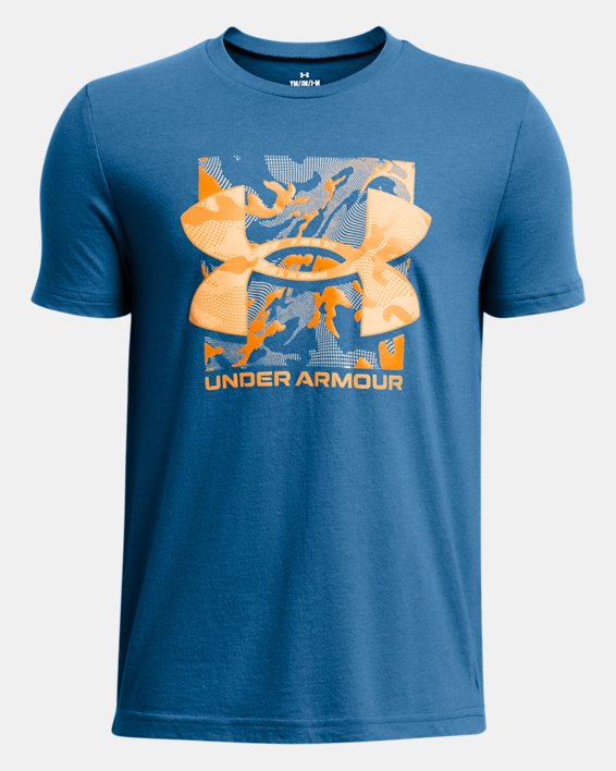 Tee-shirt à manches courtes UA Box Logo Camo pour garçon, Blue, pdpMainDesktop image number 0